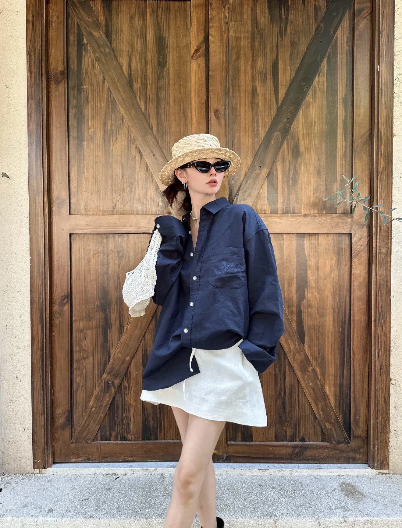 Dior/Dior 25Fw Embroidered Logo Canvas Shirt Coat