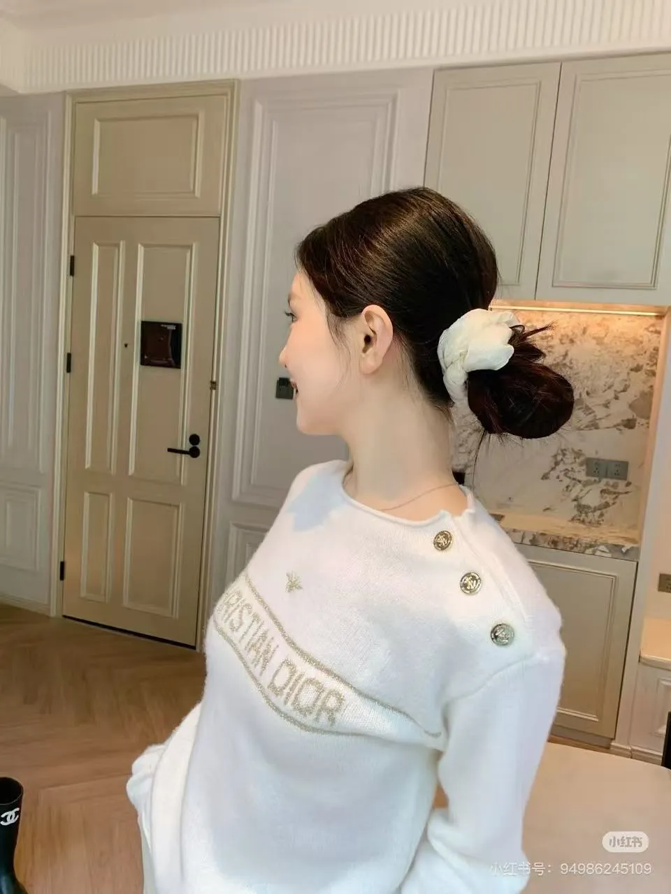 Dior/Dior Bee Embroidered Letter Jacquard Shoulder Buckle Sweater