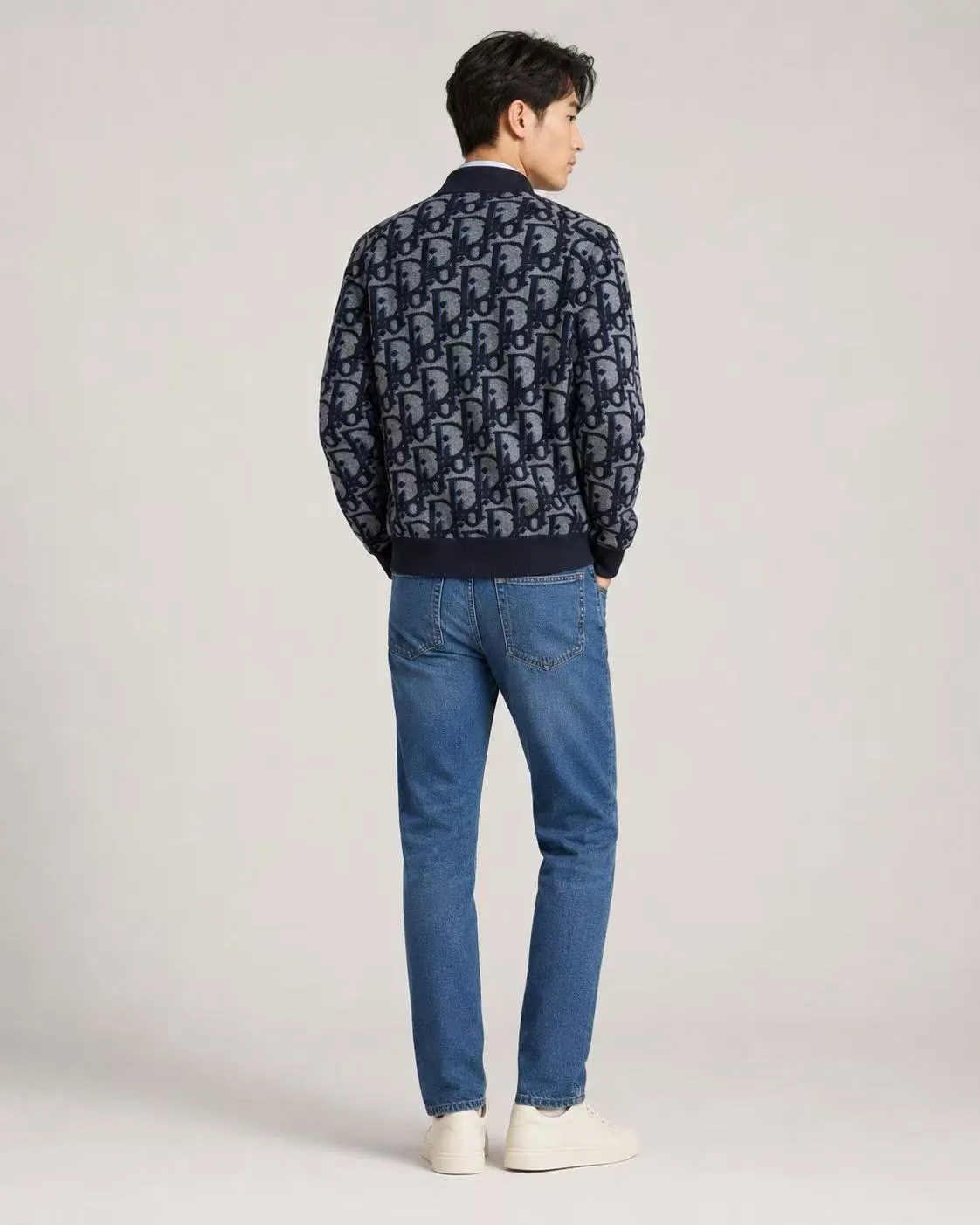 Dior/Dior Large Floral Jacquard Zip Knit Cardigan Jacket
