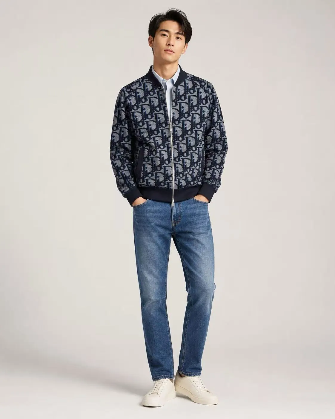 Dior/Dior Large Floral Jacquard Zip Knit Cardigan Jacket