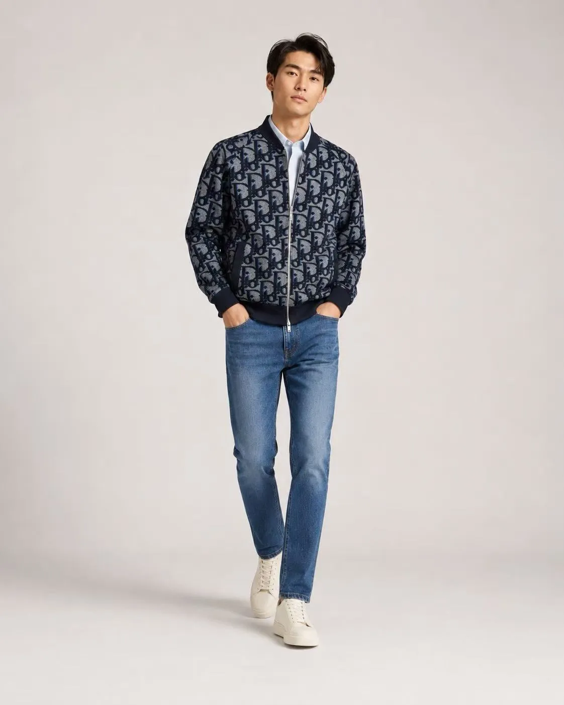 Dior/Dior Large Floral Jacquard Zip Knit Cardigan Jacket