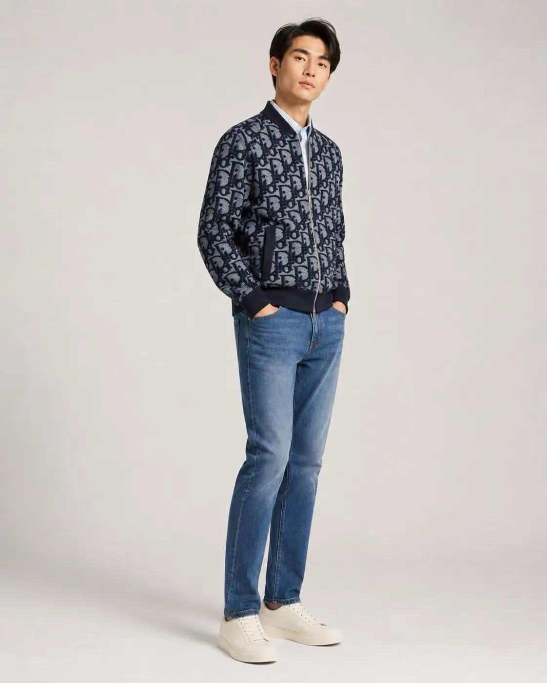 Dior/Dior Large Floral Jacquard Zip Knit Cardigan Jacket
