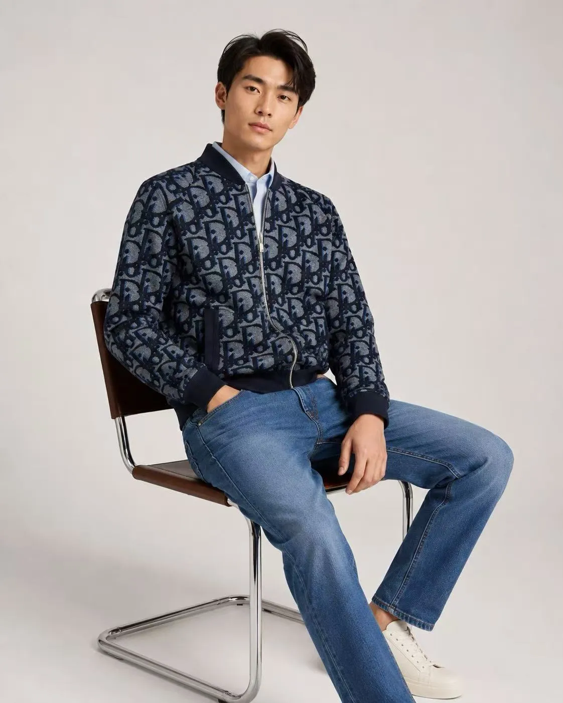 Dior/Dior Large Floral Jacquard Zip Knit Cardigan Jacket