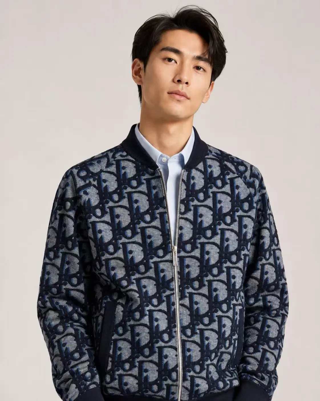 Dior/Dior Large Floral Jacquard Zip Knit Cardigan Jacket