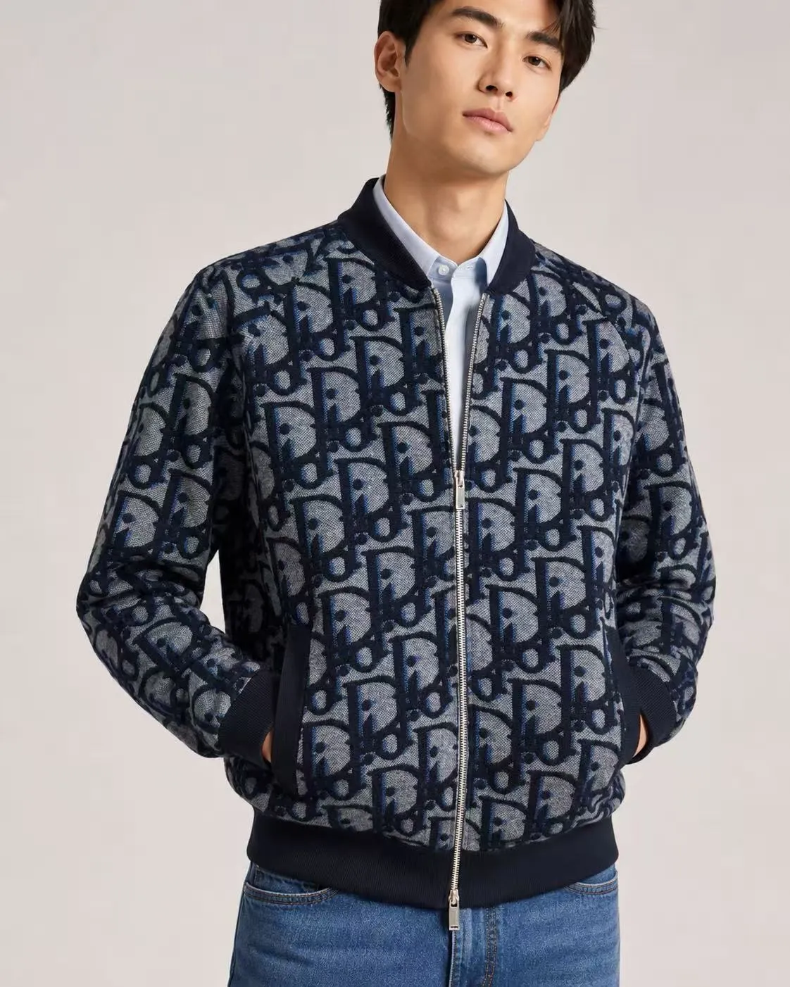 Dior/Dior Large Floral Jacquard Zip Knit Cardigan Jacket