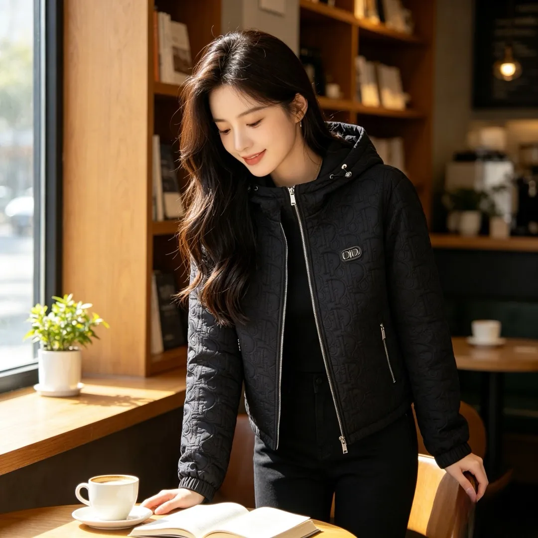 Dior/Dior embossed quilted embossed chest CD hooded zipper jacket