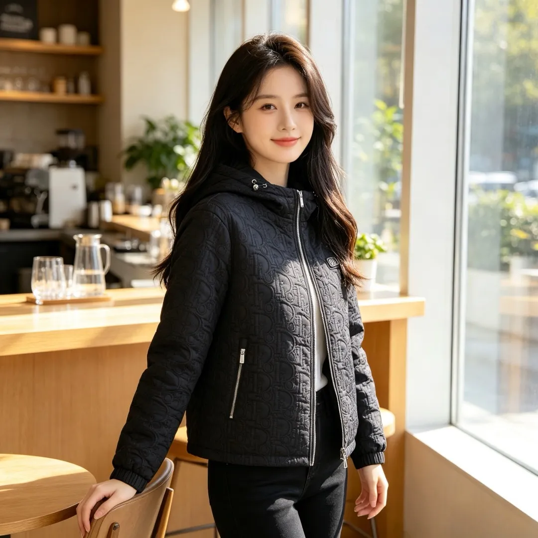 Dior/Dior embossed quilted embossed chest CD hooded zipper jacket
