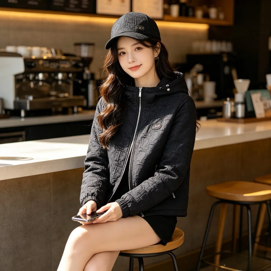 Dior/Dior embossed quilted embossed chest CD hooded zipper jacket