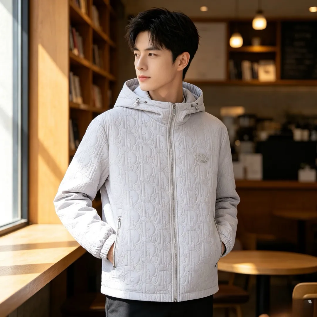 Dior/Dior embossed quilted embossed chest CD hooded zipper jacket