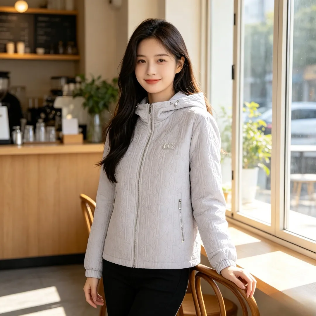 Dior/Dior embossed quilted embossed chest CD hooded zipper jacket