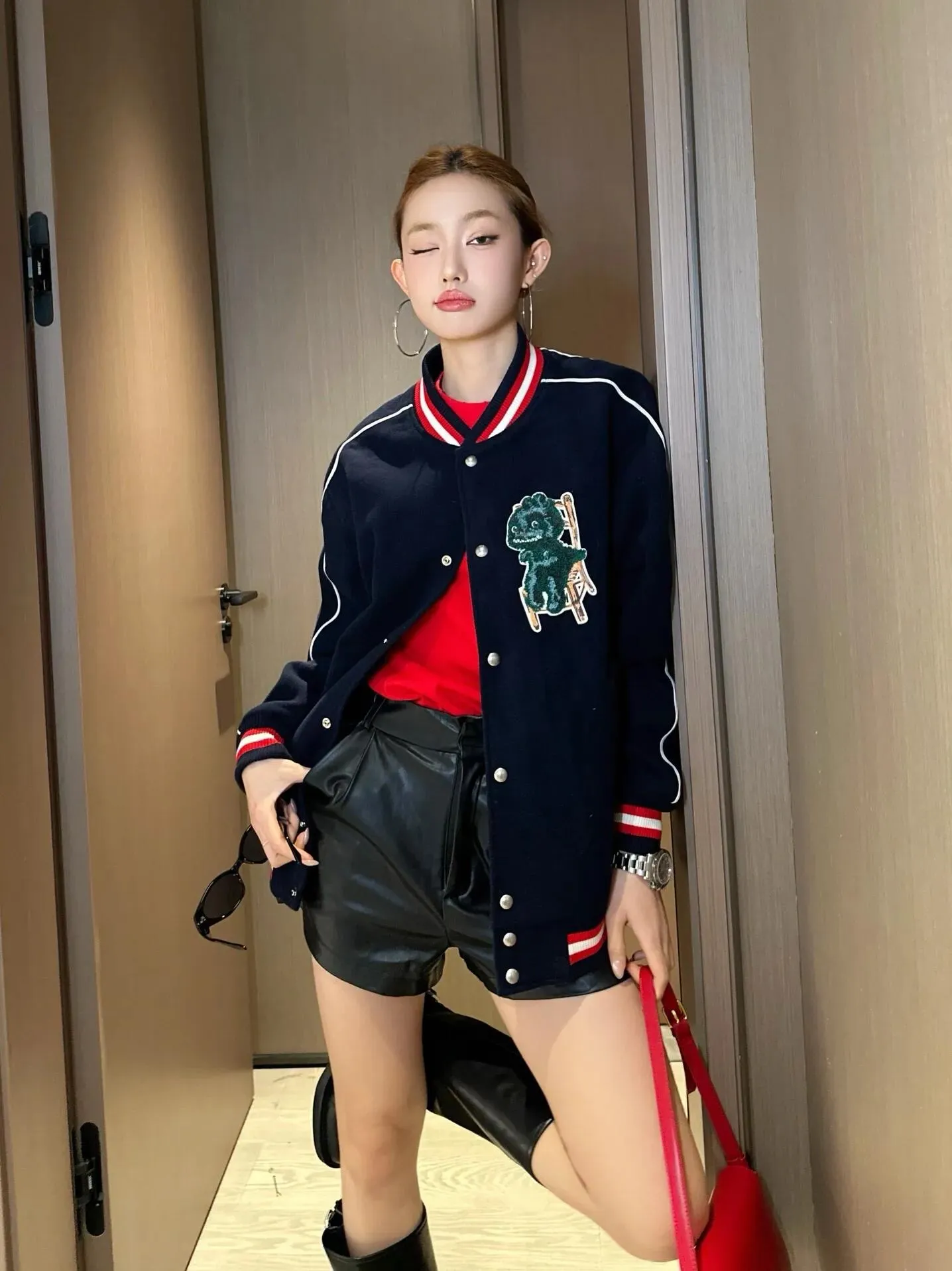Dior/Dior Dinosaur Letter Embroidered Baseball Jacket Jacket