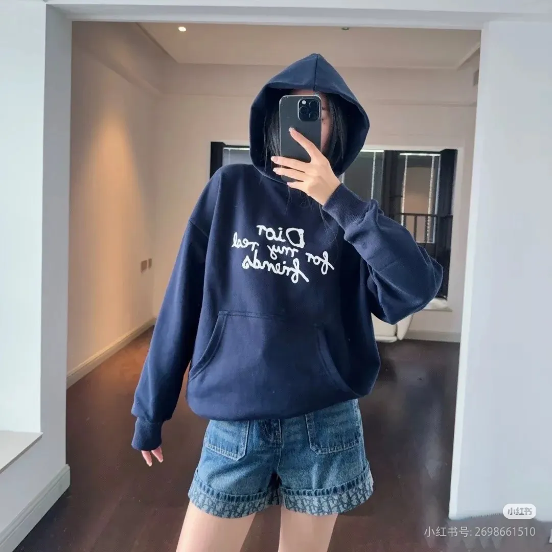 Dior/Dior Tagline Letter Embroidered Hooded Sweatshirt