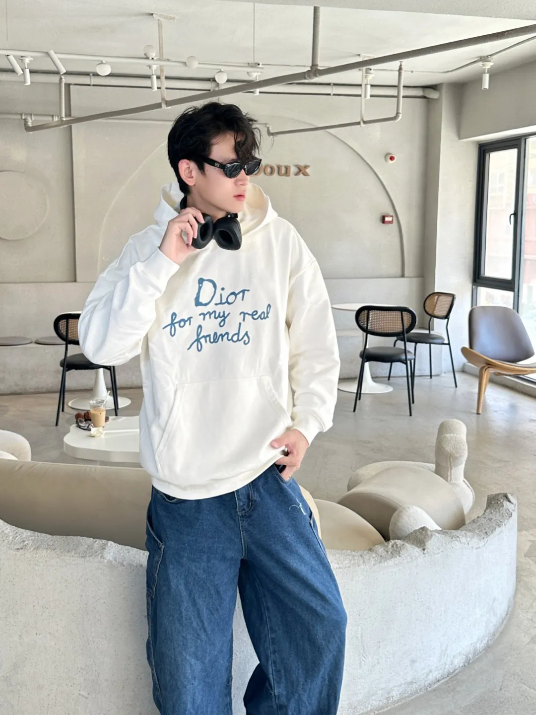 Dior/Dior Tagline Letter Embroidered Hooded Sweatshirt
