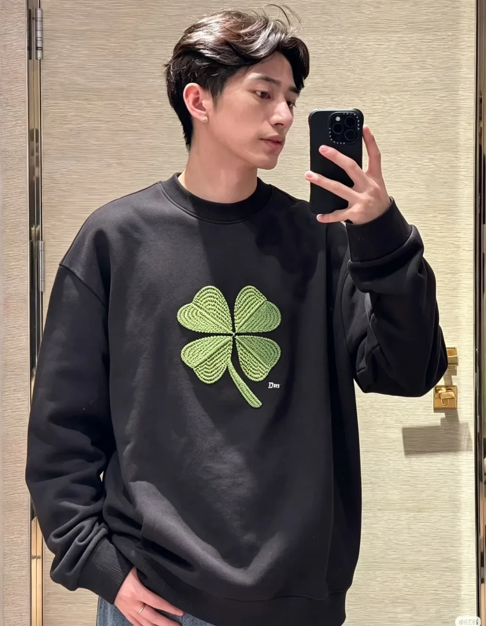 Dior/Dior 26Fw Four Leaf Clover Embroidered Round Neck Sweatshirt