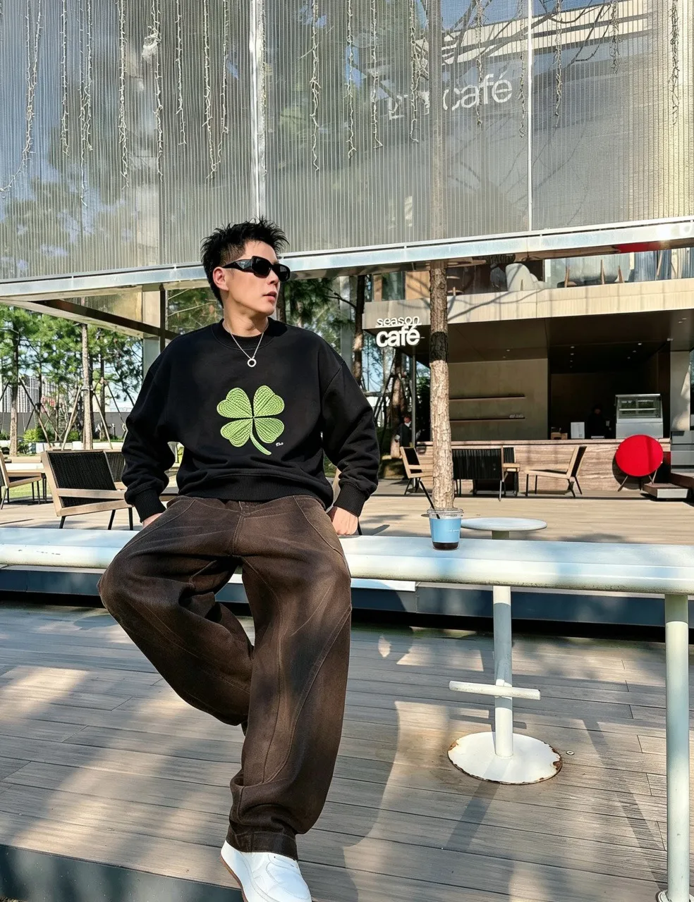 Dior/Dior 26Fw Four Leaf Clover Embroidered Round Neck Sweatshirt