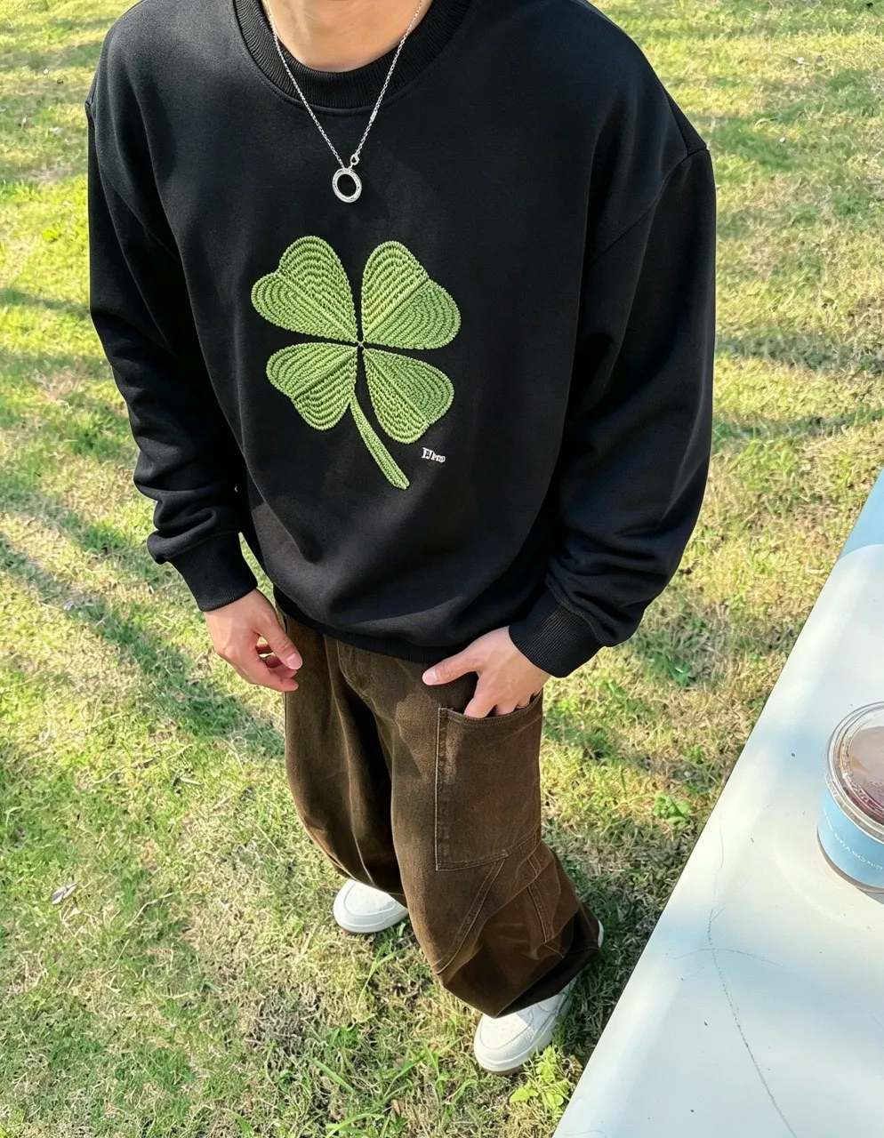 Dior/Dior 26Fw Four Leaf Clover Embroidered Round Neck Sweatshirt