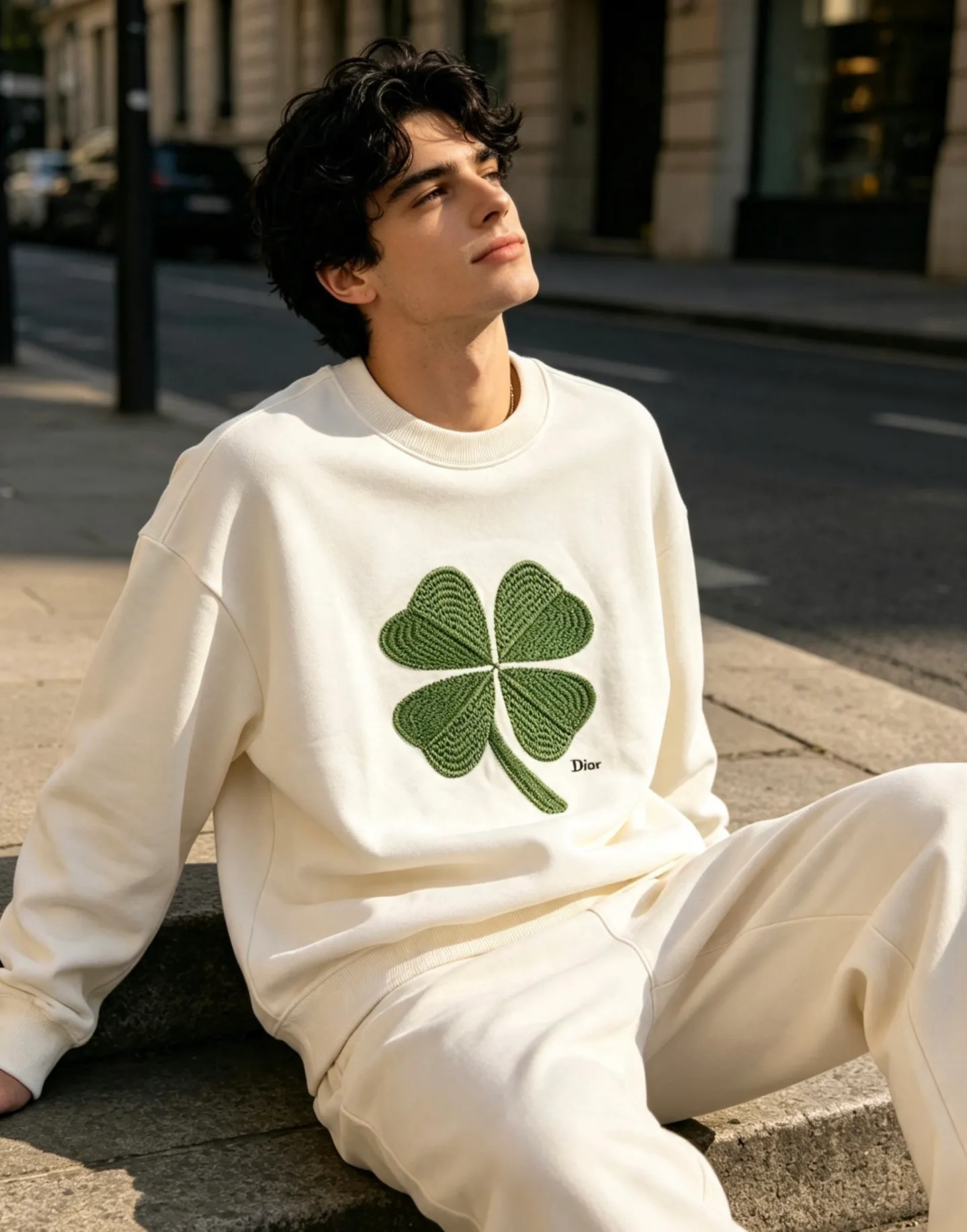 Dior/Dior 26Fw Four Leaf Clover Embroidered Round Neck Sweatshirt