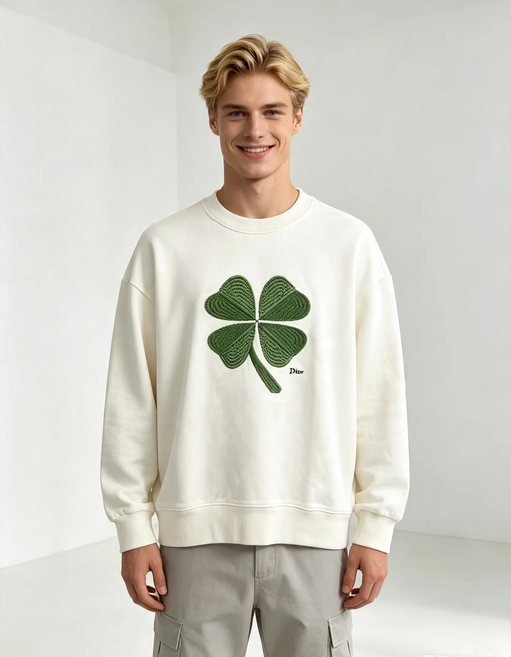 Dior/Dior 26Fw Four Leaf Clover Embroidered Round Neck Sweatshirt