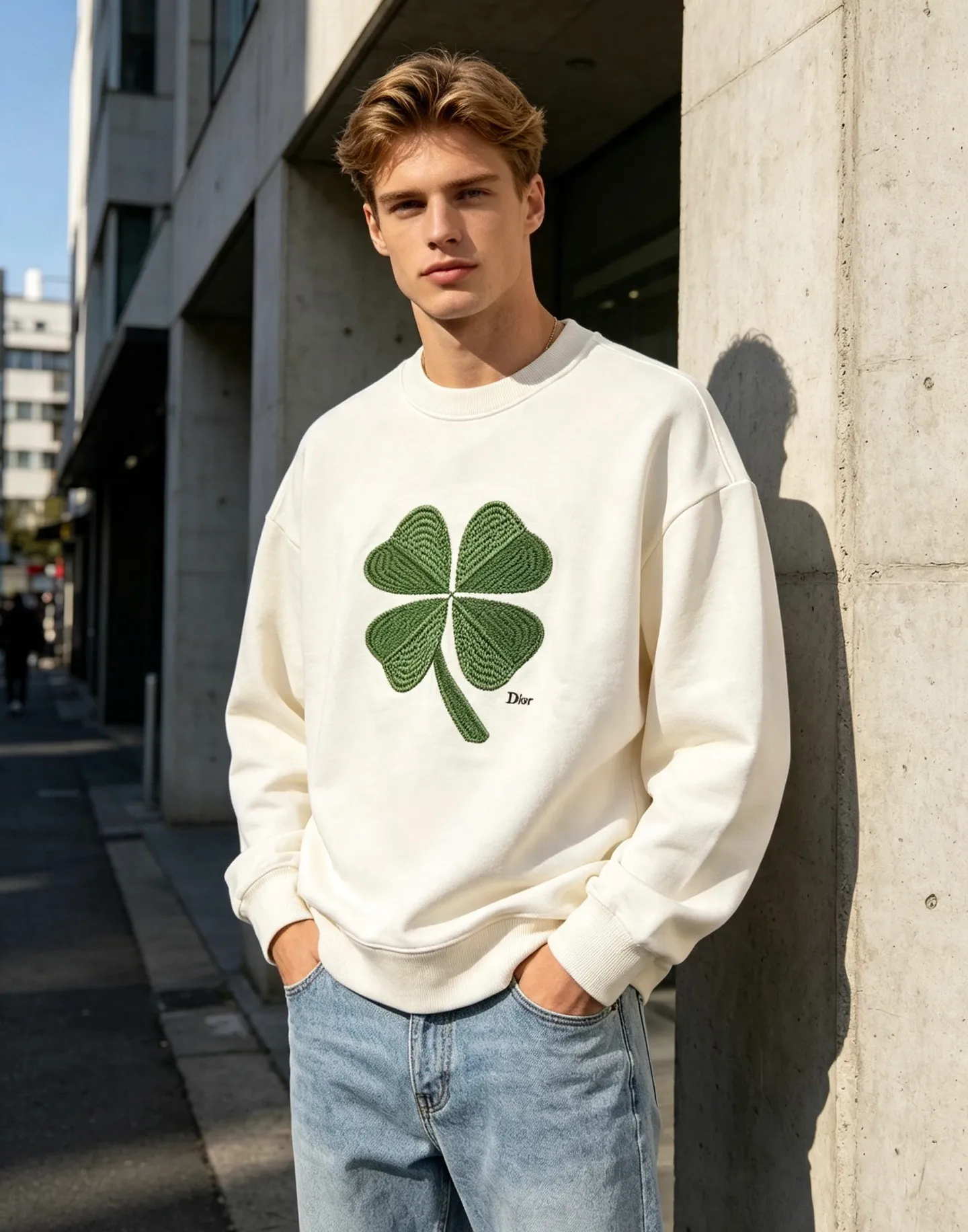 Dior/Dior 26Fw Four Leaf Clover Embroidered Round Neck Sweatshirt