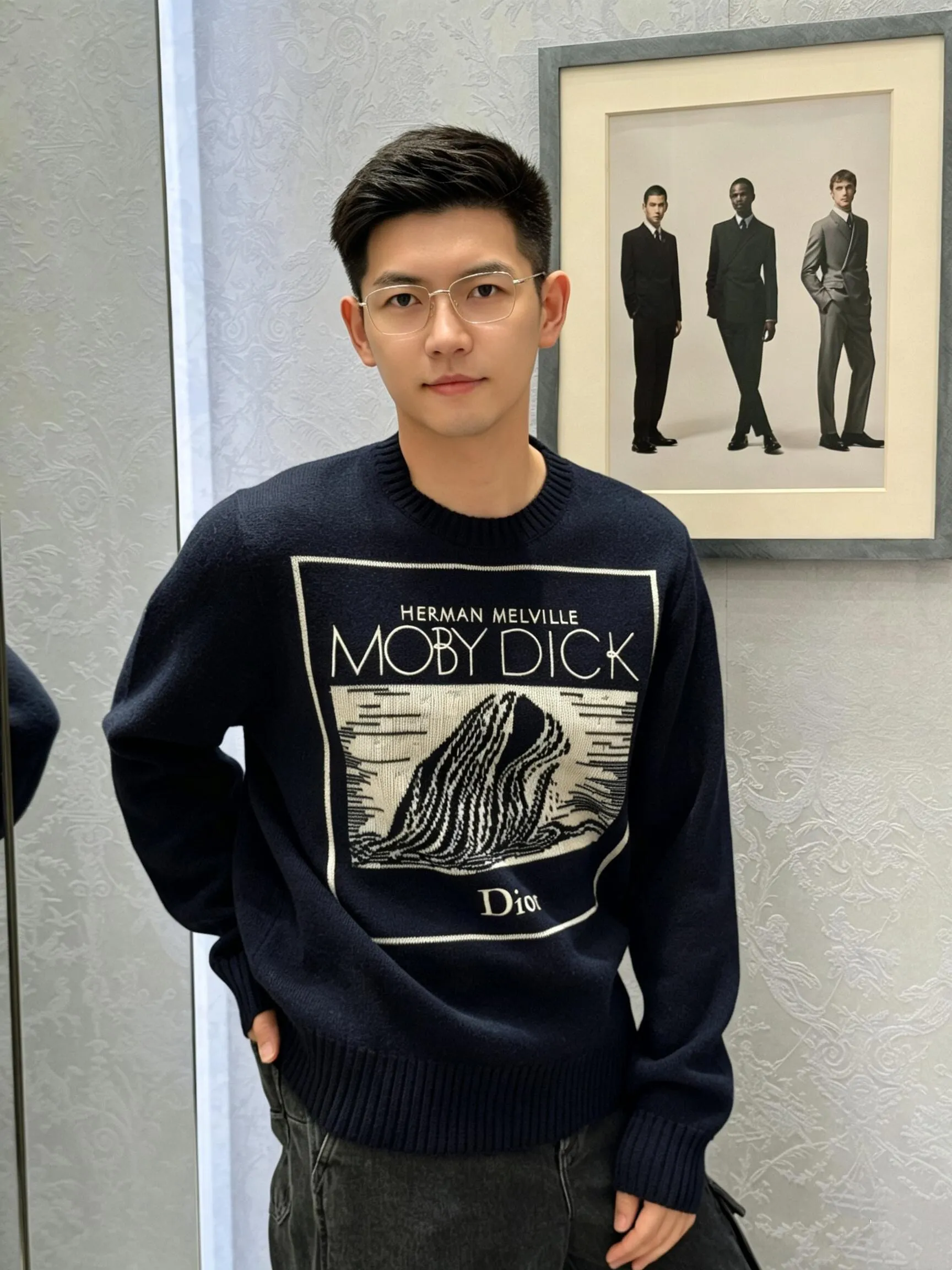 Dior/Dior jacquard logo embroidered logo crew neck sweater