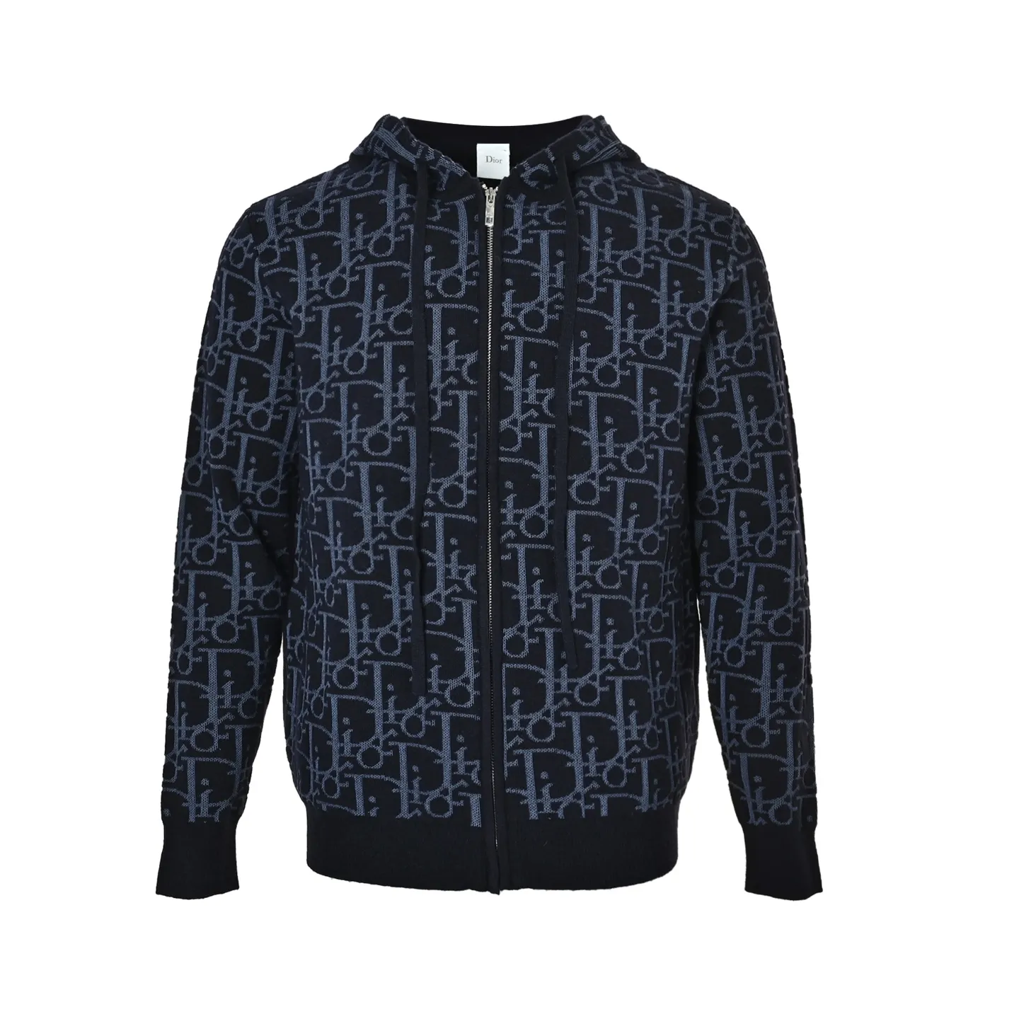 Dior/Dior old flower all over printed jacquard knitted zipper hooded jacket