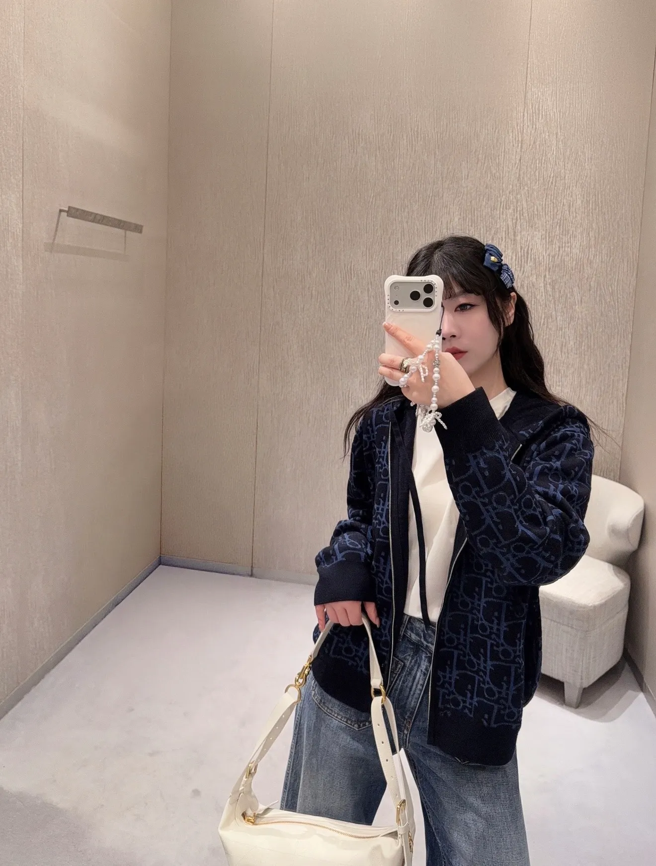 Dior/Dior old flower all over printed jacquard knitted zipper hooded jacket