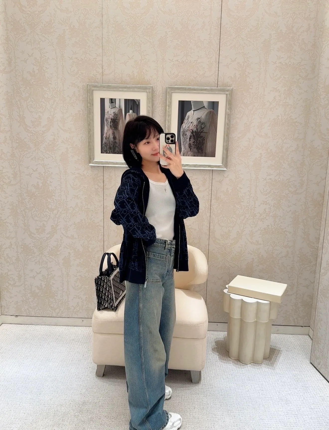 Dior/Dior old flower all over printed jacquard knitted zipper hooded jacket