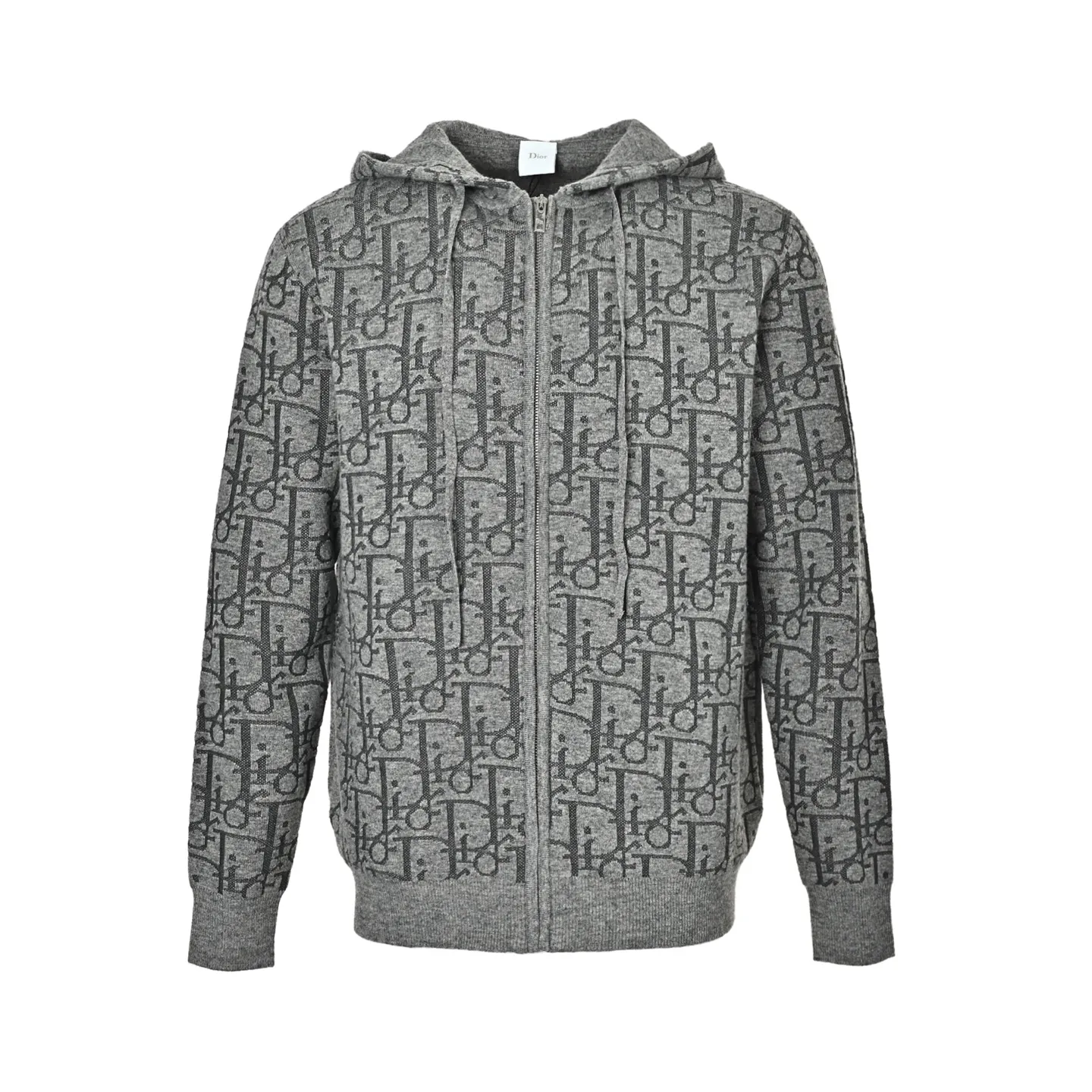 Dior/Dior old flower all over printed jacquard knitted zipper hooded jacket