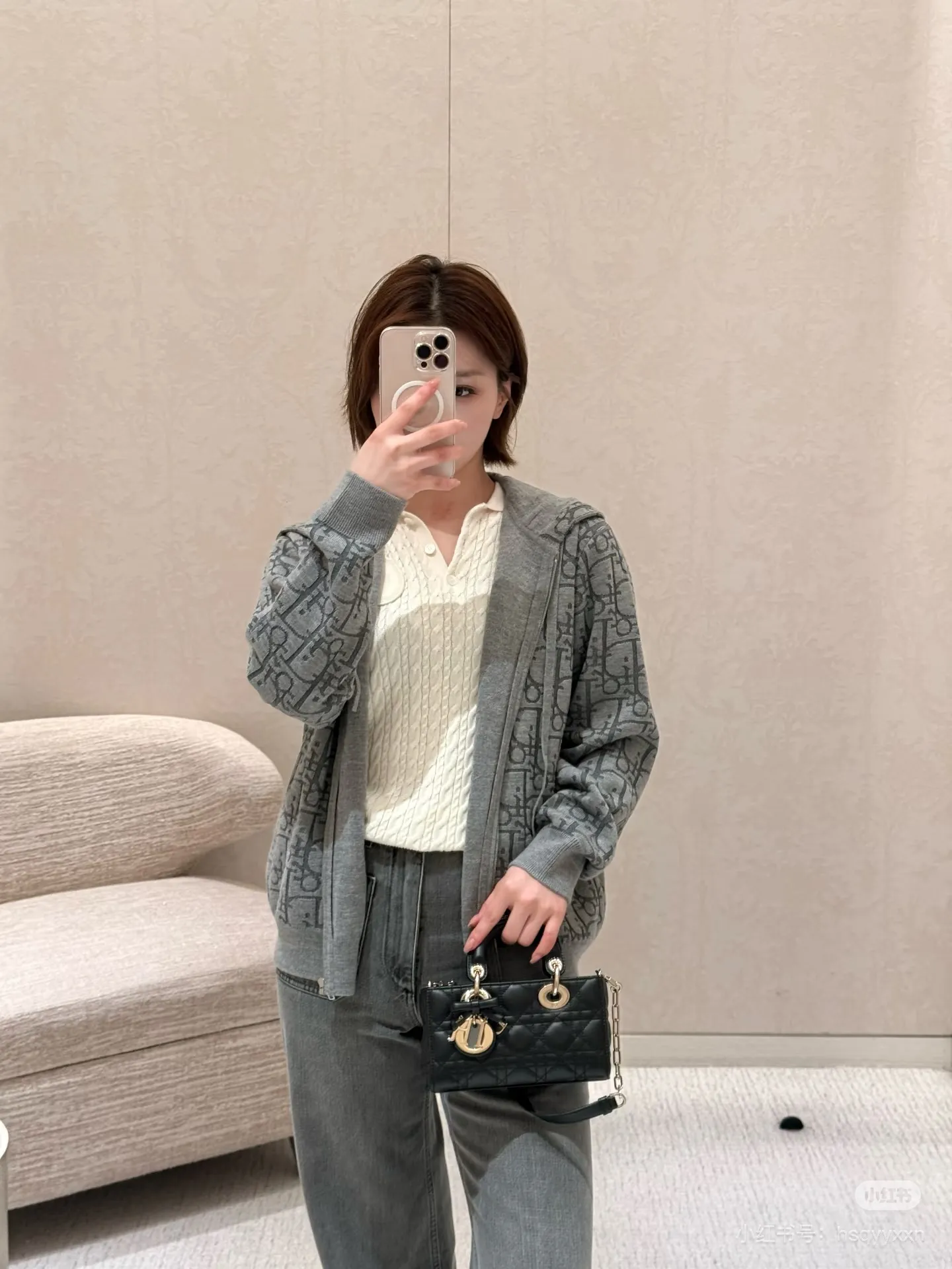 Dior/Dior old flower all over printed jacquard knitted zipper hooded jacket