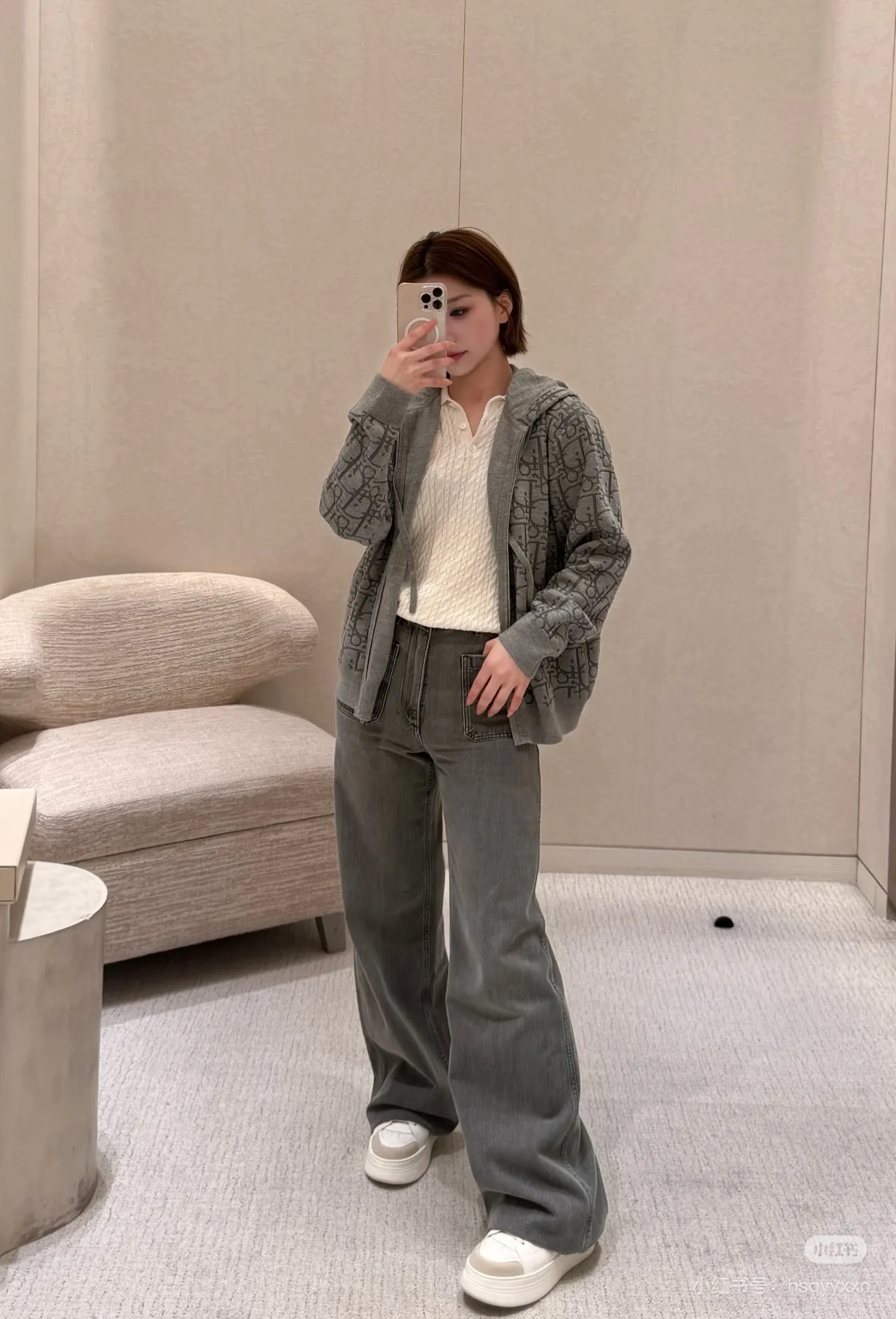 Dior/Dior old flower all over printed jacquard knitted zipper hooded jacket