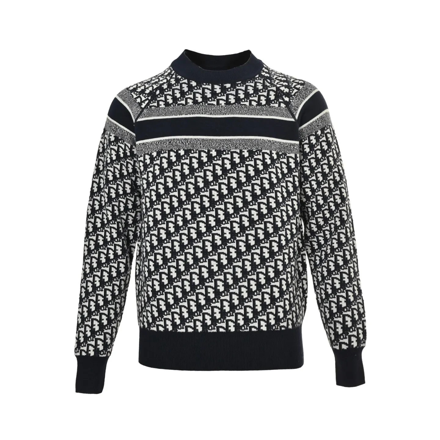 Dior/Dior 23Fw Oblique old flower jacquard knitted cashmere double-sided crew neck sweater