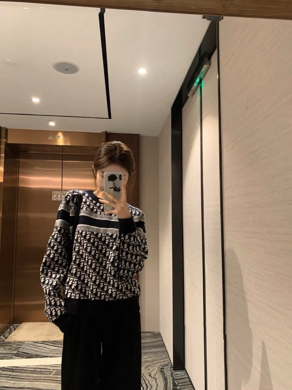 Dior/Dior 23Fw Oblique old flower jacquard knitted cashmere double-sided crew neck sweater