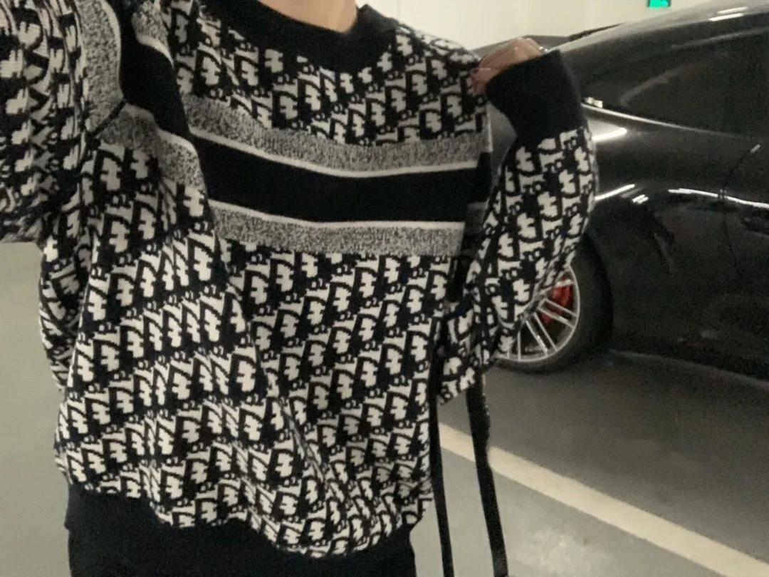 Dior/Dior 23Fw Oblique old flower jacquard knitted cashmere double-sided crew neck sweater