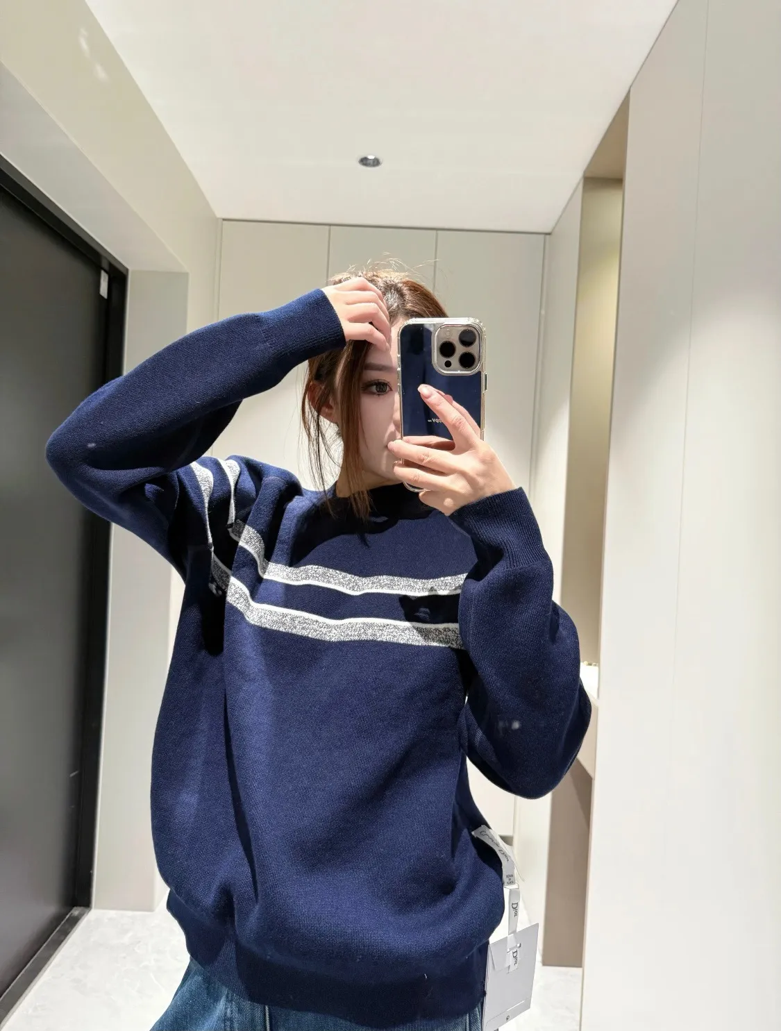 Dior/Dior 23Fw Oblique old flower jacquard knitted cashmere double-sided crew neck sweater