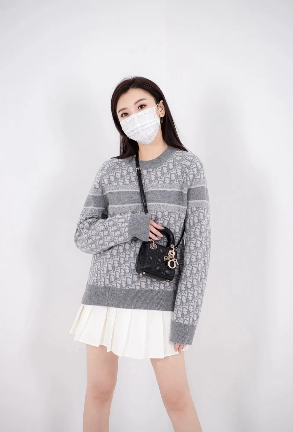 Dior/Dior 23Fw Oblique old flower jacquard knitted cashmere double-sided crew neck sweater