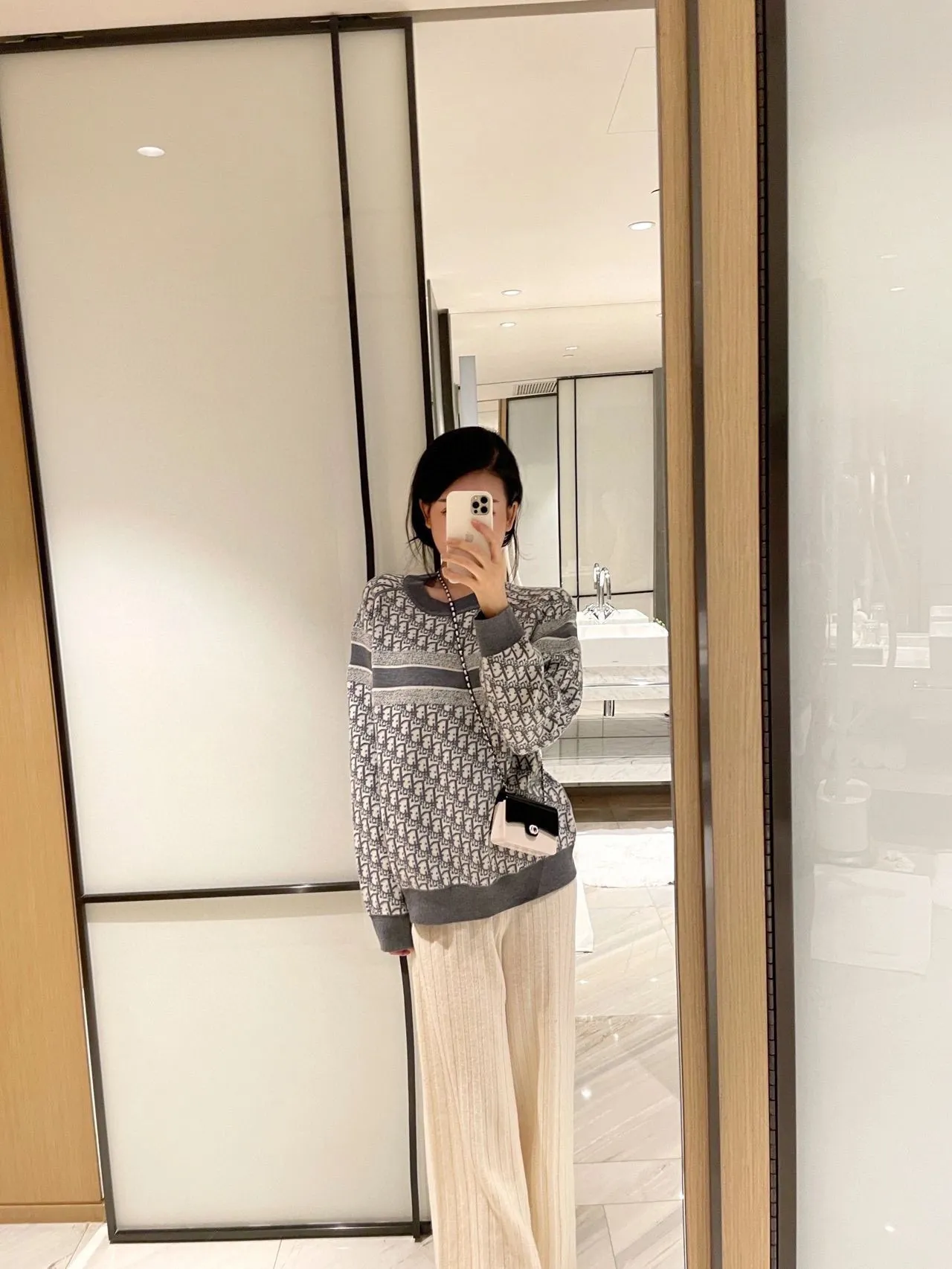 Dior/Dior 23Fw Oblique old flower jacquard knitted cashmere double-sided crew neck sweater