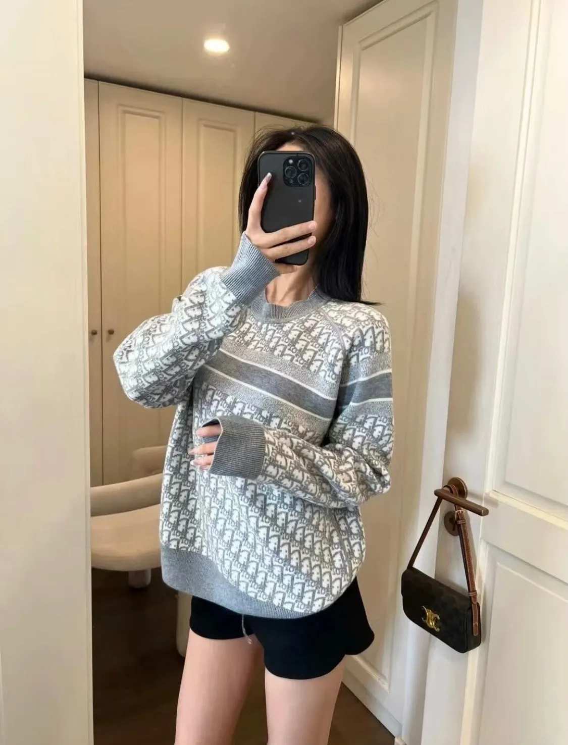 Dior/Dior 23Fw Oblique old flower jacquard knitted cashmere double-sided crew neck sweater