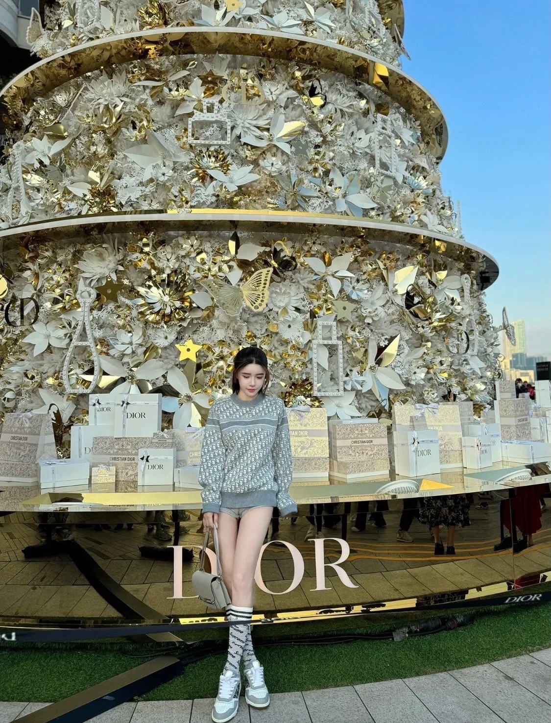Dior/Dior 23Fw Oblique old flower jacquard knitted cashmere double-sided crew neck sweater