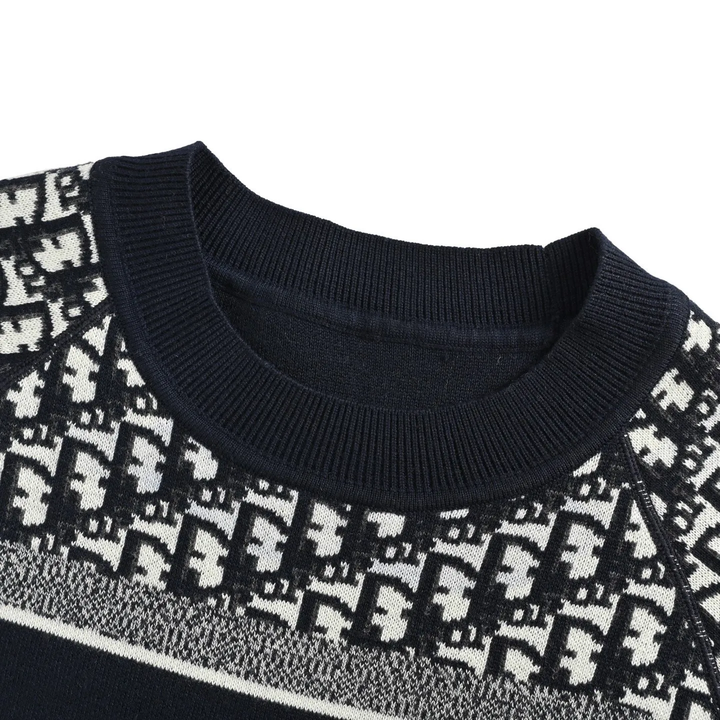 Dior/Dior 23Fw Oblique old flower jacquard knitted cashmere double-sided crew neck sweater
