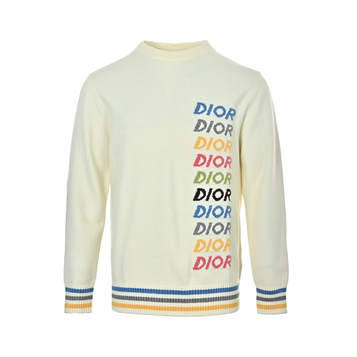 Dior/Dior rainbow letter logo jacquard striped crew neck sweater