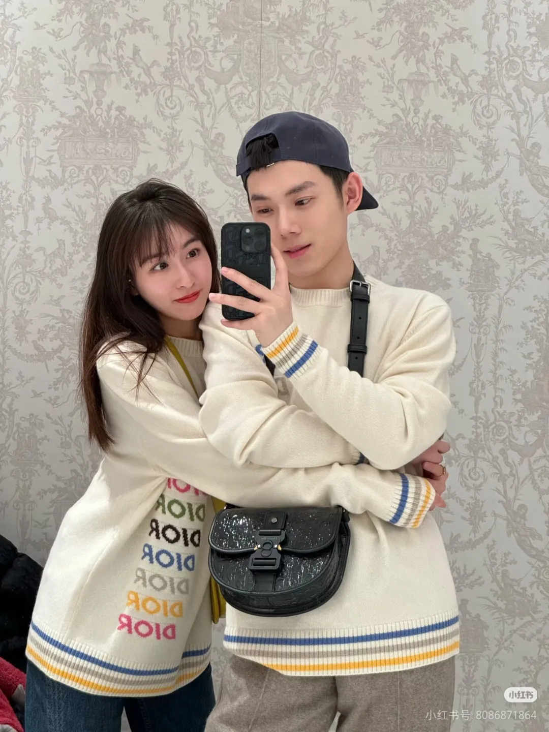 Dior/Dior rainbow letter logo jacquard striped crew neck sweater