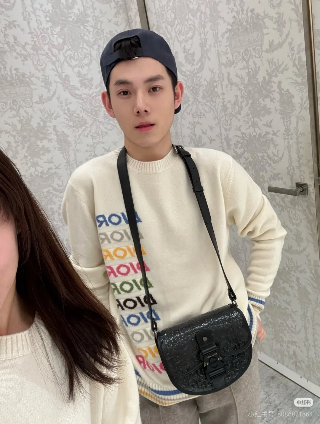 Dior/Dior rainbow letter logo jacquard striped crew neck sweater