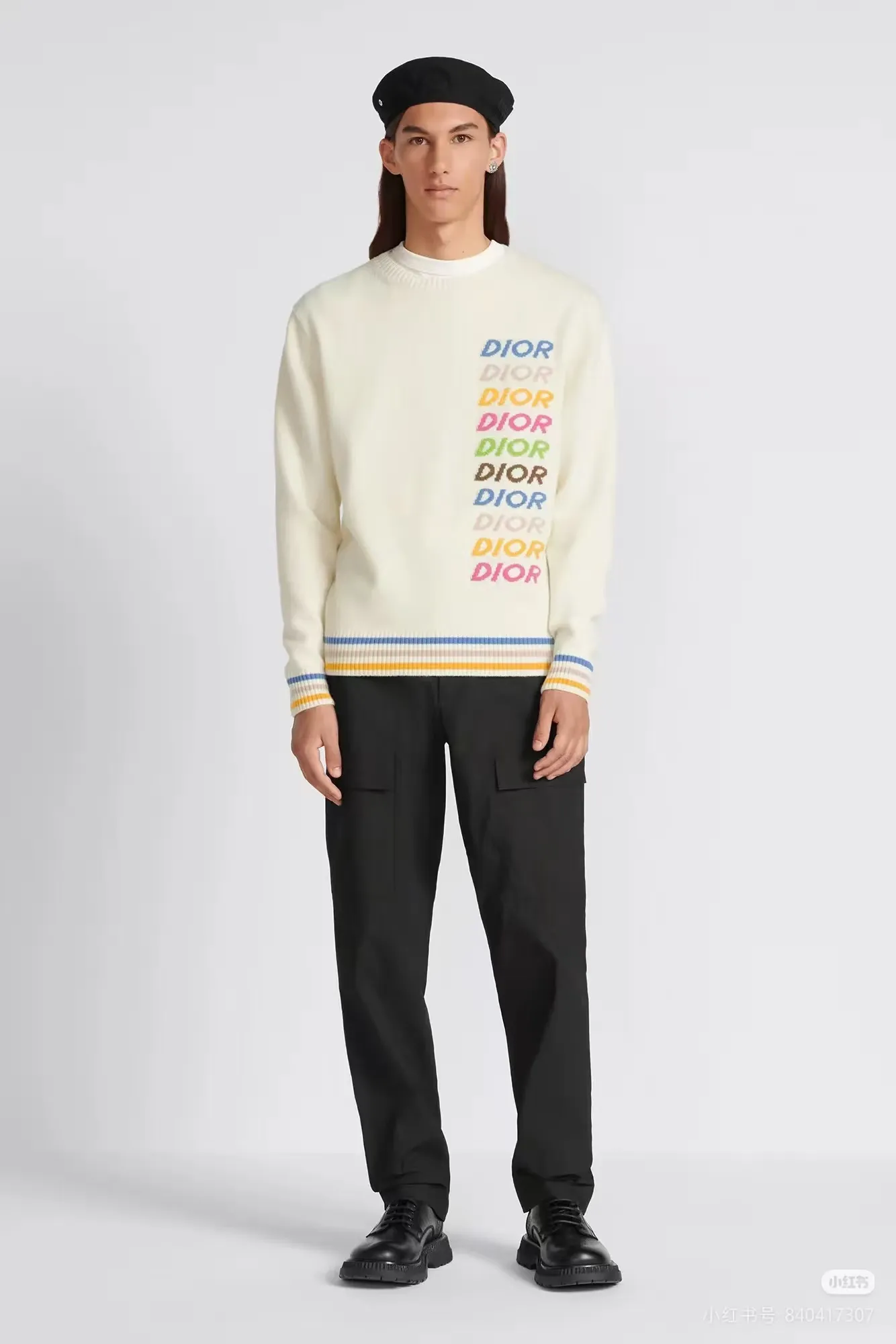 Dior/Dior rainbow letter logo jacquard striped crew neck sweater