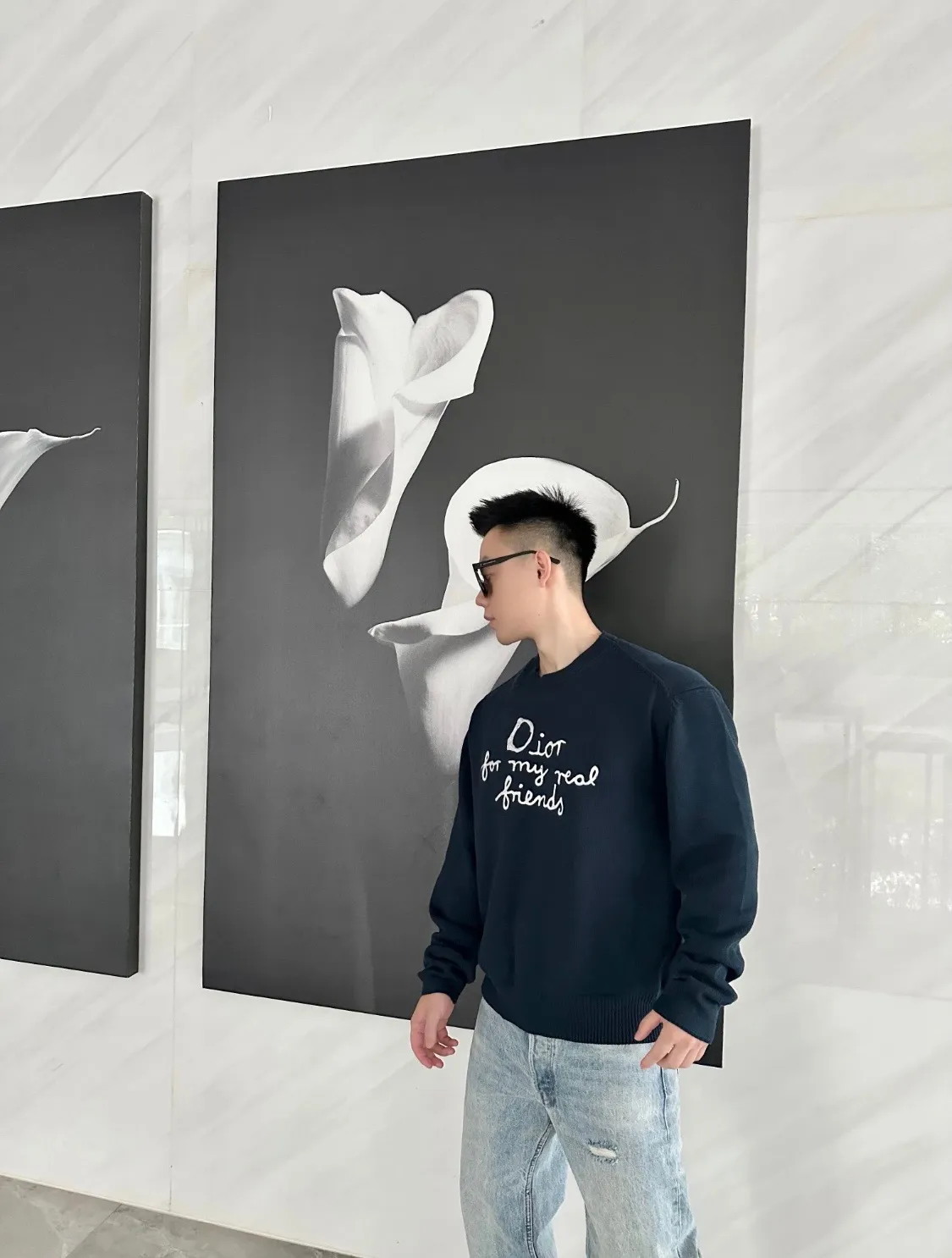 Dior/Dior 25Fw letter embroidered crew neck sweater