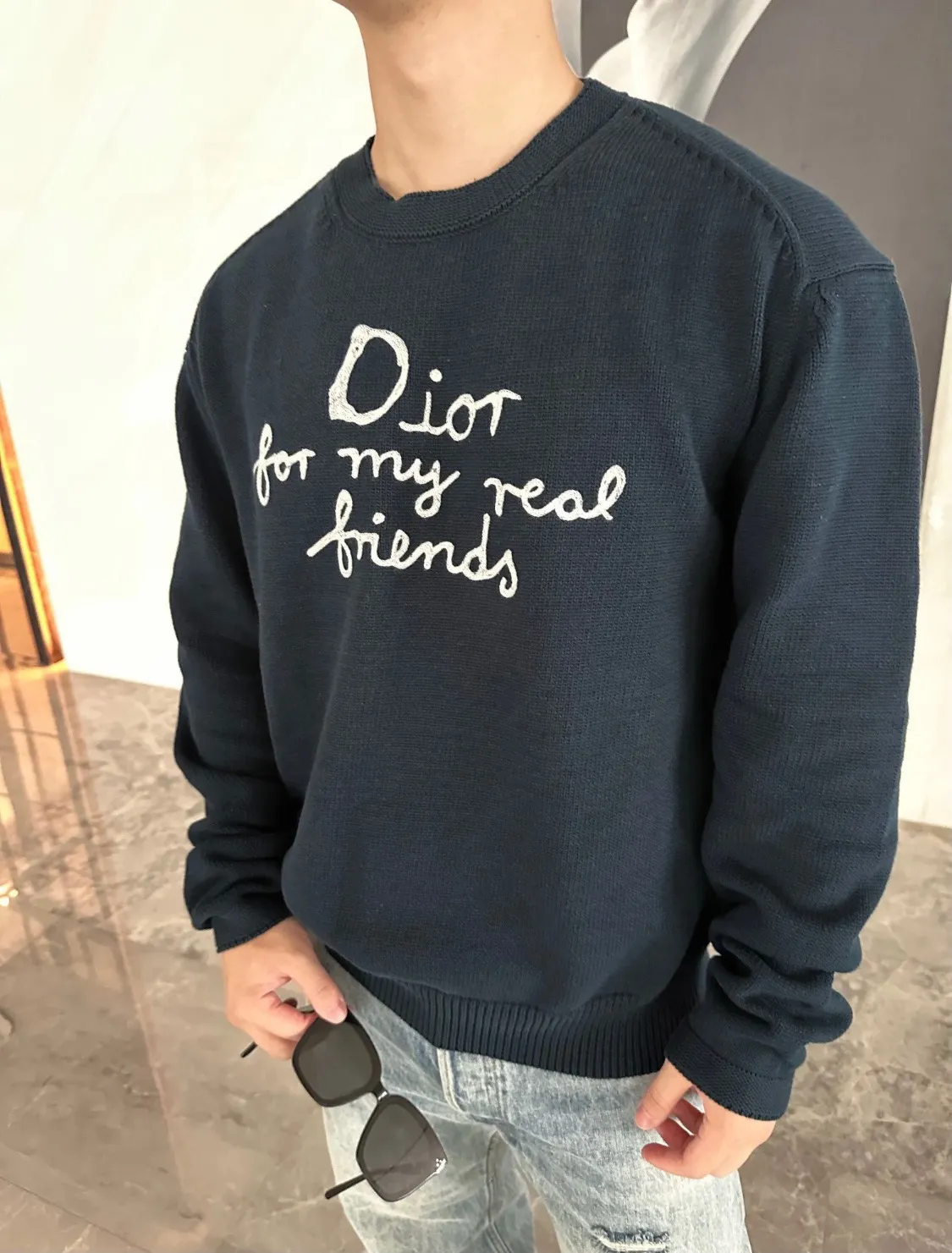 Dior/Dior 25Fw letter embroidered crew neck sweater