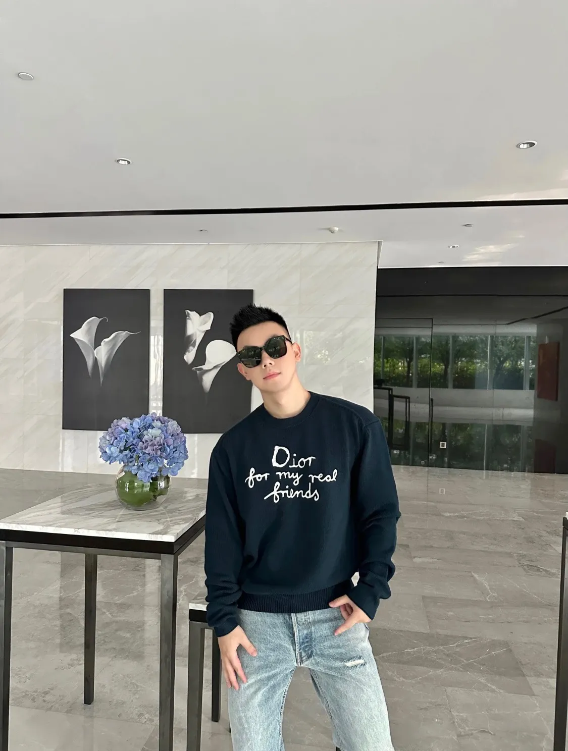 Dior/Dior 25Fw letter embroidered crew neck sweater