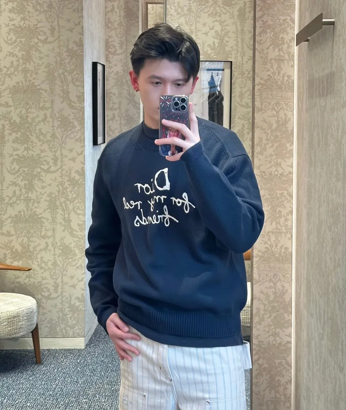 Dior/Dior 25Fw letter embroidered crew neck sweater