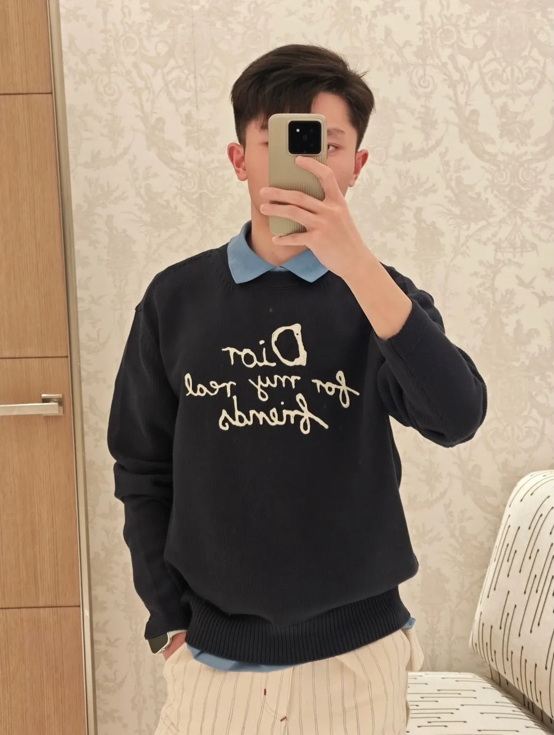 Dior/Dior 25Fw letter embroidered crew neck sweater