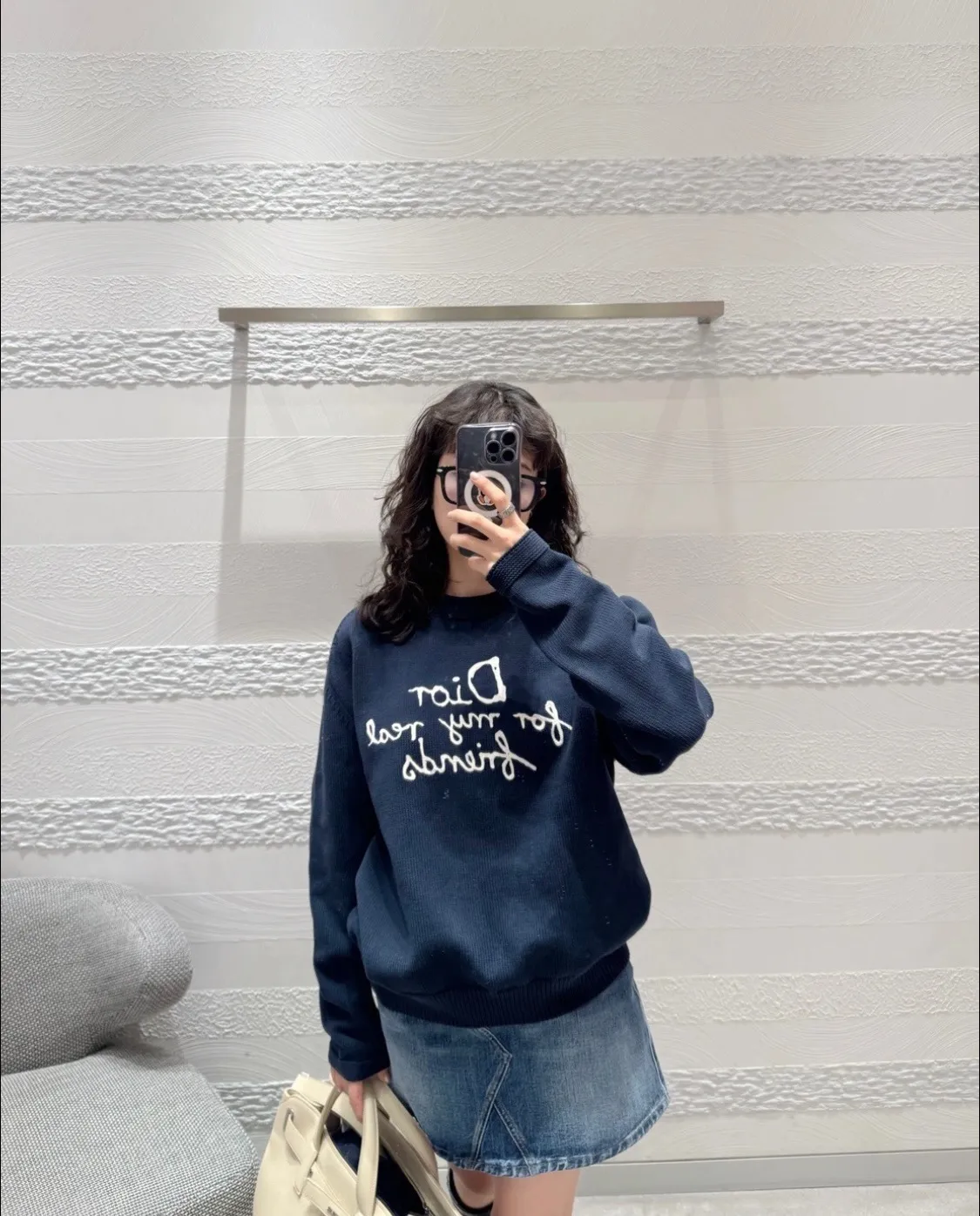 Dior/Dior 25Fw letter embroidered crew neck sweater