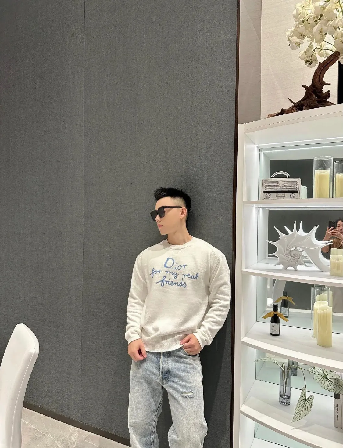 Dior/Dior 25Fw letter embroidered crew neck sweater
